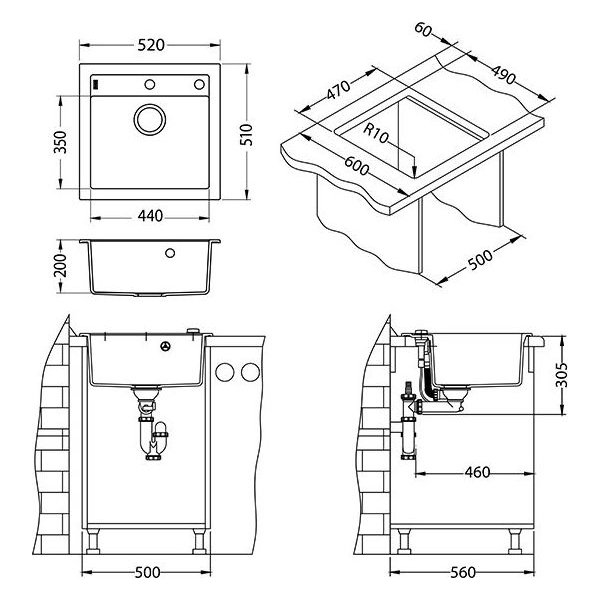 FORMIC 20/11 Bílý (520x510mm) + pop-up sifon F