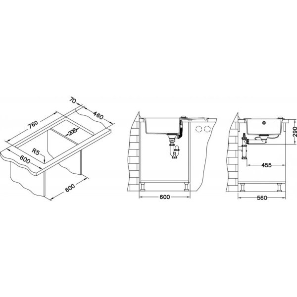 ROCK 130 /04  STEEL (780x480mm)+ pop- up sifon F