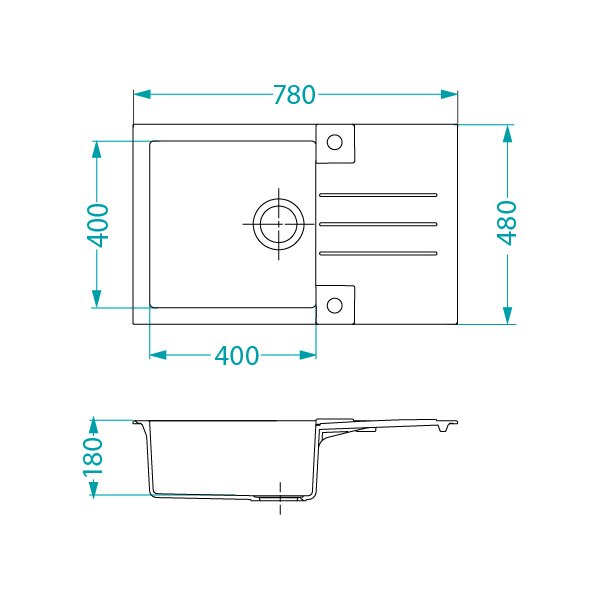 ROCK 130 /04  STEEL (780x480mm)+ pop- up sifon F