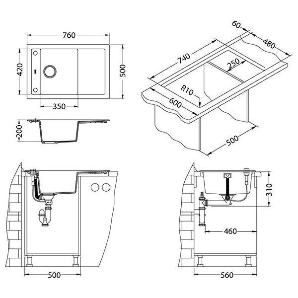 FORMIC 30/81 Beton (760x500mm)+ pop-up sifon F