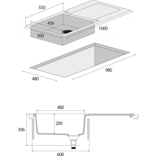 Granitový dřez s odkapem DG15L60dg Linea TMAVĚ ŠEDÝ