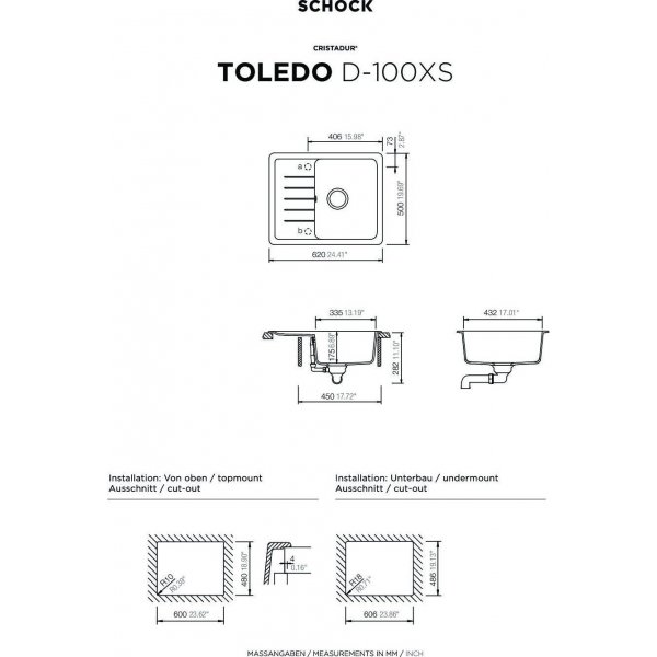 SET 01-5 Dřez SCHOCK Toledo D-100XS + baterie SC-510 Barevná 554120