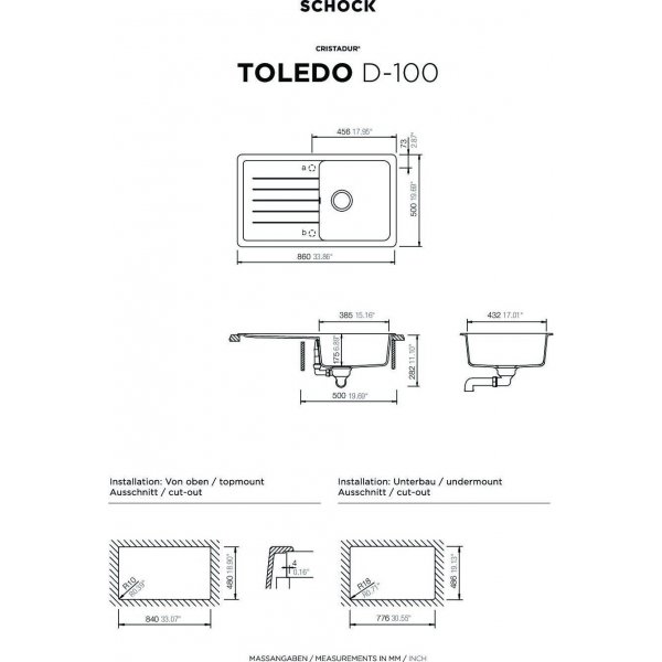 SET 02-7 Dřez SCHOCK Toledo D-100 + baterie SC-540 Barevná 557120