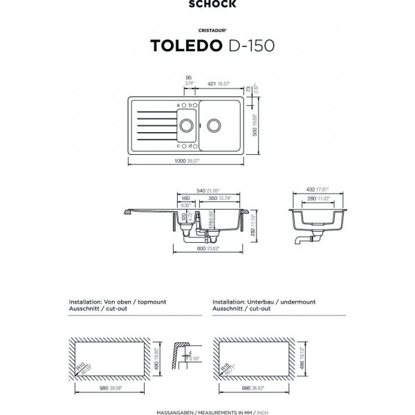 SET 04-7 Dřez SCHOCK Toledo D-150 + baterie SC-540 Barevná 557120