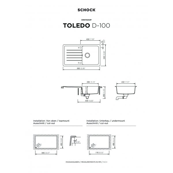 SET 02-4 Dřez SCHOCK Toledo D-100 + baterie SC-510 Barevná 554000