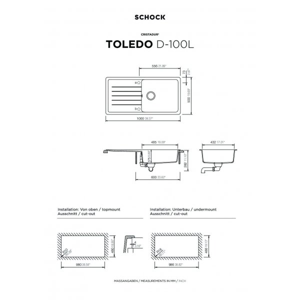 SET 03-4 Dřez SCHOCK Toledo D-100L + baterie SC-510 Barevná 554000