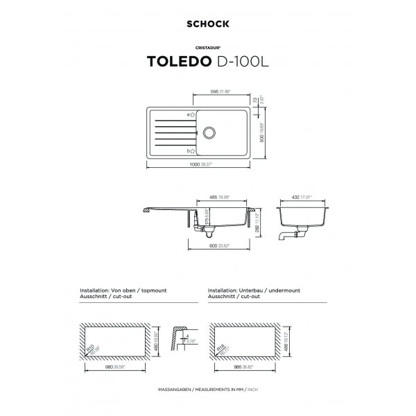 SET 03-9 Dřez SCHOCK Toledo D-100L + baterie Epos Chrom 540120