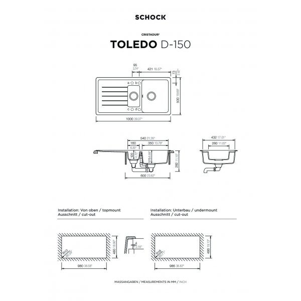 SET 04-4 Dřez SCHOCK Toledo D-150 + baterie SC-510 Barevná 554000
