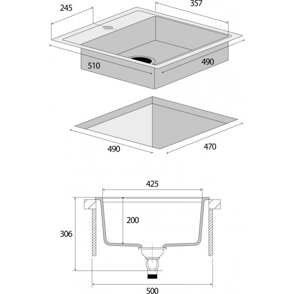 Granitový dřez bez odkapu DG00C50wh Cubis BÍLÝ