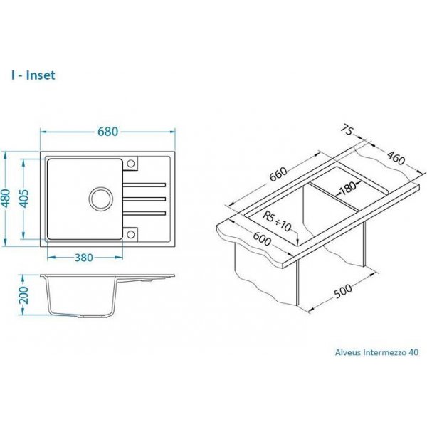 INTERMEZZO 40/81 - beton (680x480mm)jed. sifon  