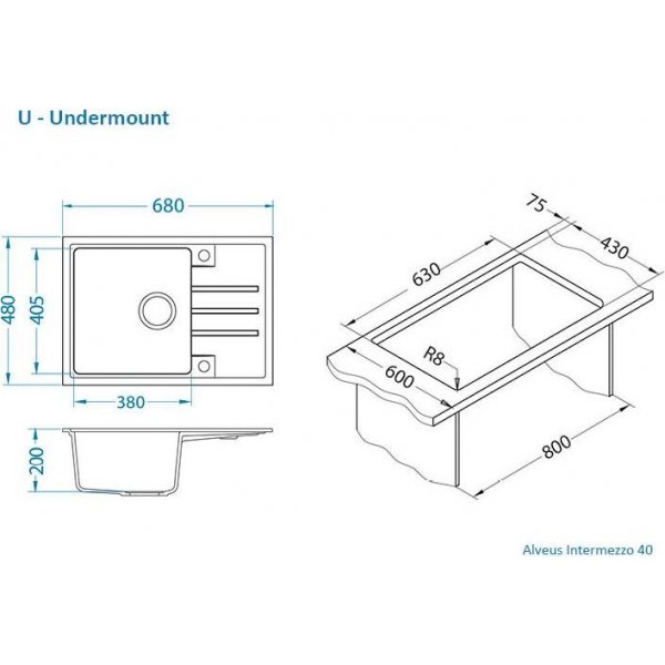 INTERMEZZO 40/81 - beton (680x480mm)jed. sifon  